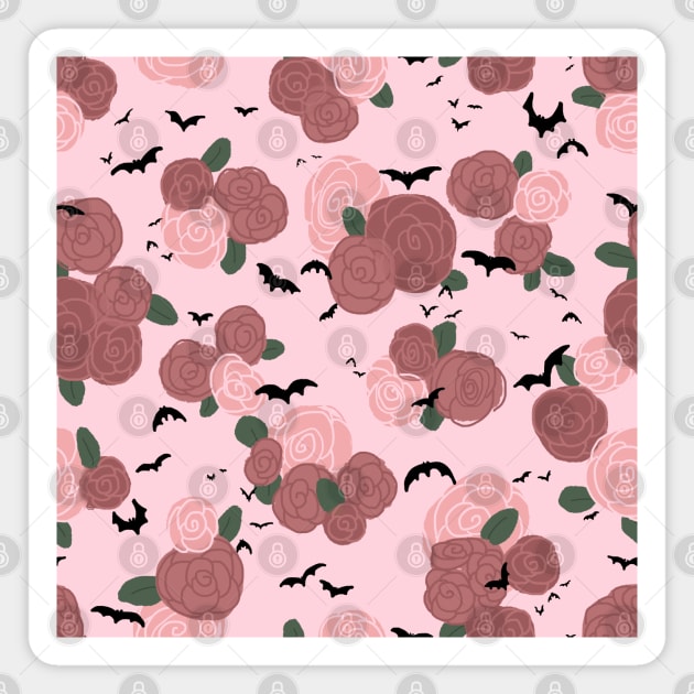 Bats on Pink with Rose Flowers Magnet by TooCoolUnicorn